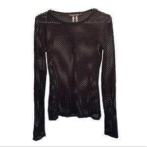 BCBG preloved black stretchy netted long sleeve top (size S)